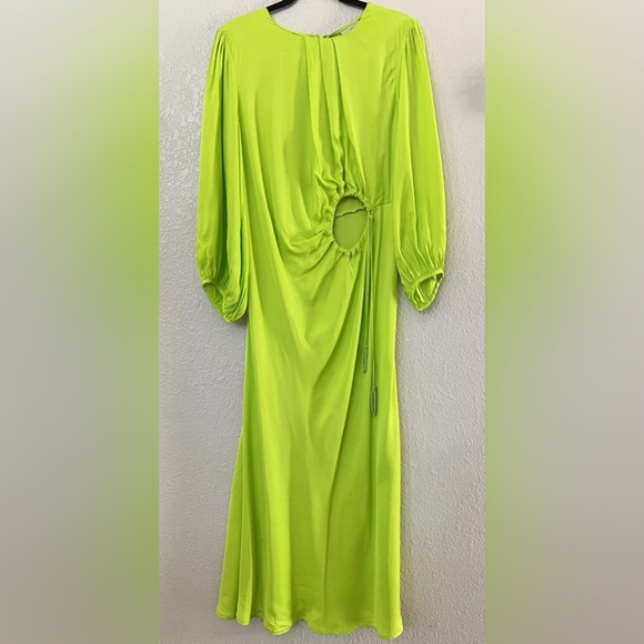 New Farm Rio LIME GREEN CUTOUT TIE RUCHED MIDI DRESS Size L - Picture 6 of 12